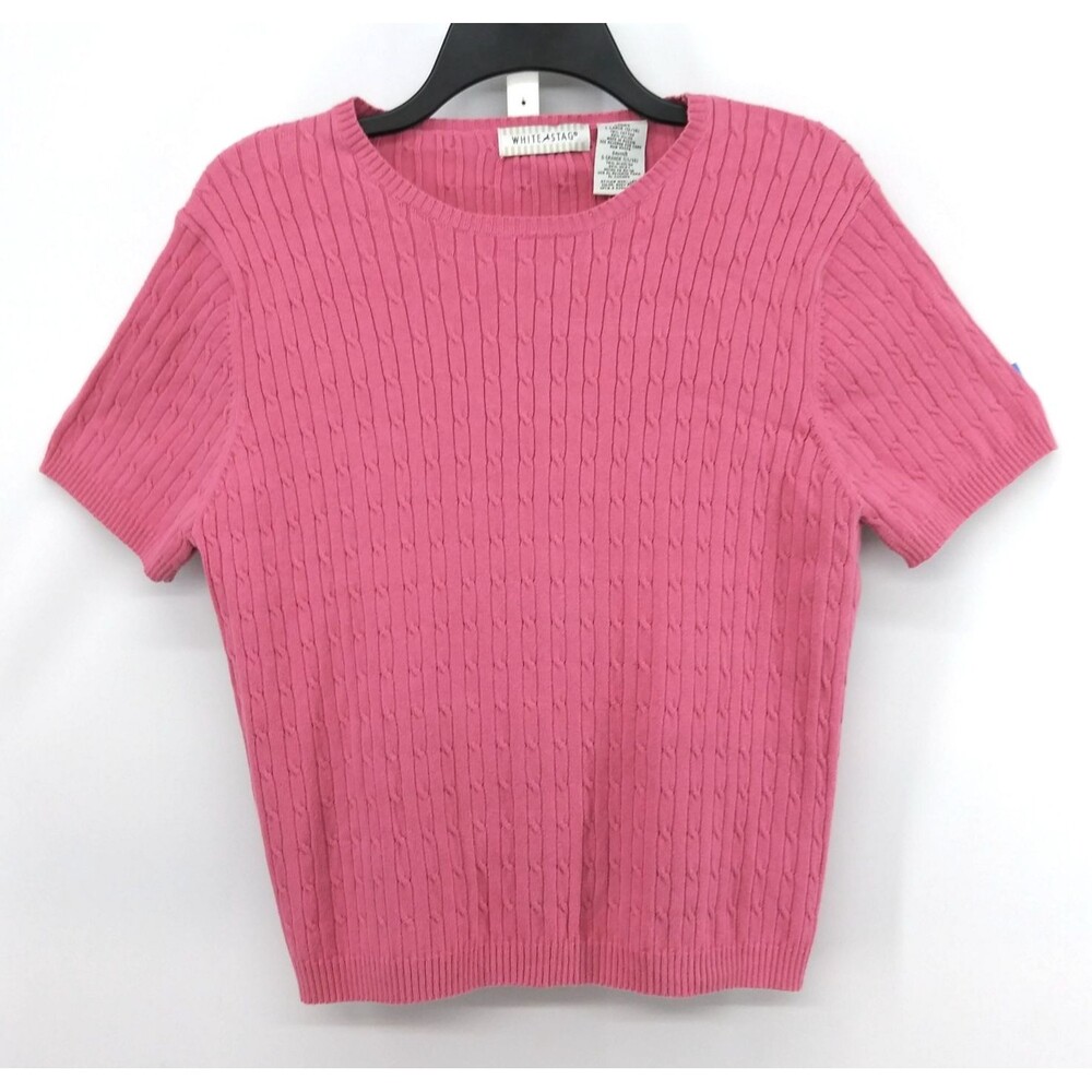 White Stag Sweater Womens Large Pink Short Sleeve Round Neck Casual Knit Top